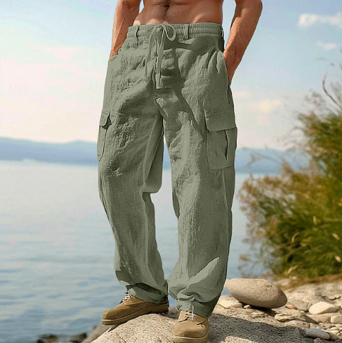 Daxon | Men's Relaxed Fit Cargo Pants with Pockets - Sage - Image 2