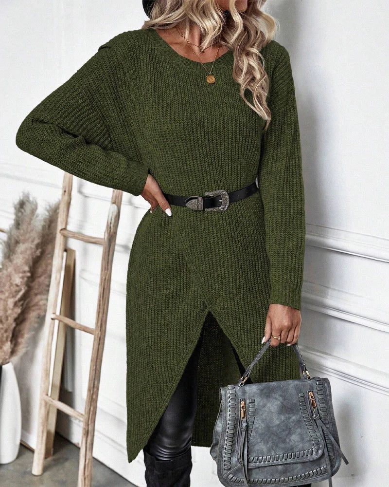 Dravelle | Women's Sweater Dress Long Sleeve Midi - Dark Green - Image 2