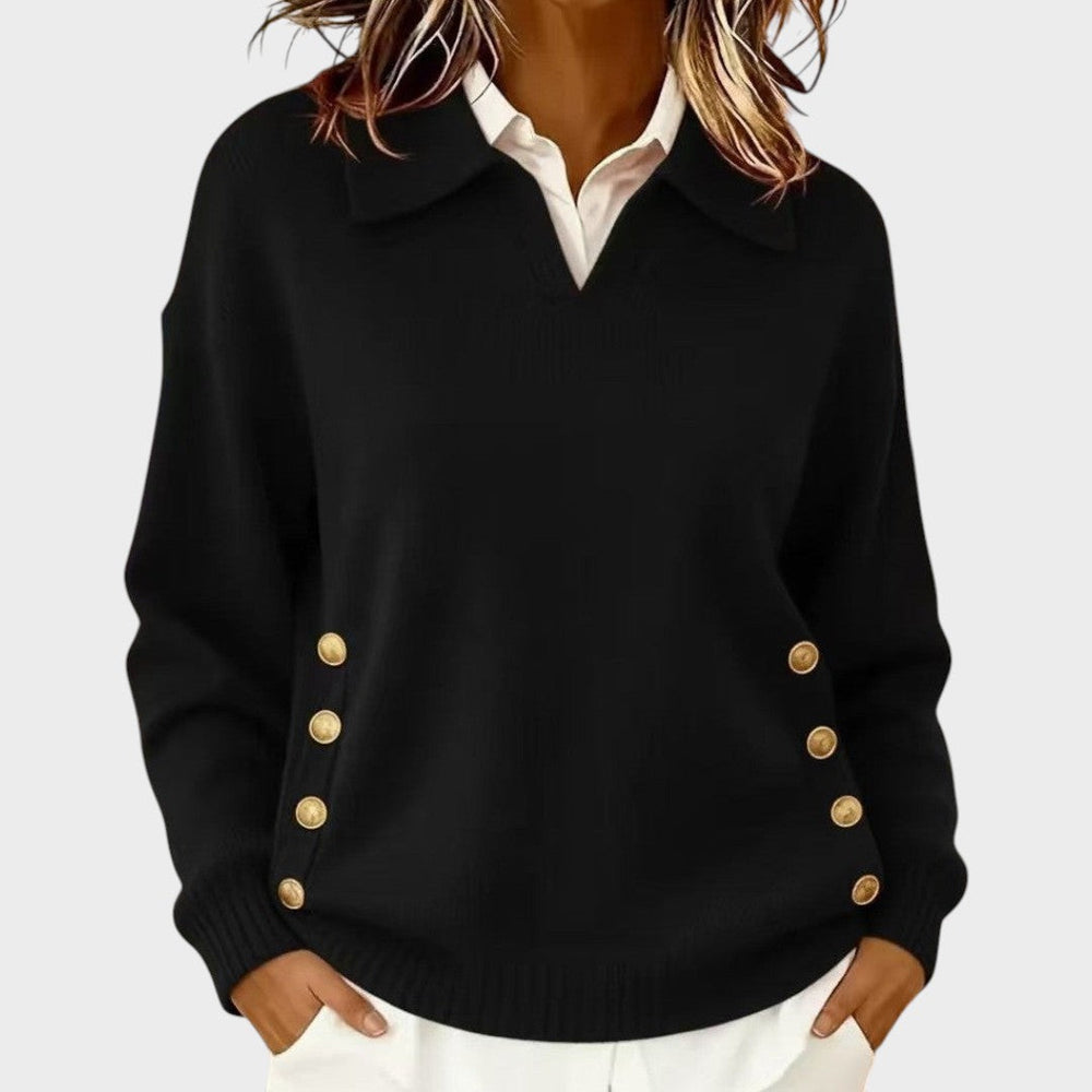 Draveth | Women's Collared Knit Pullover Sweater - Brown - Image 2