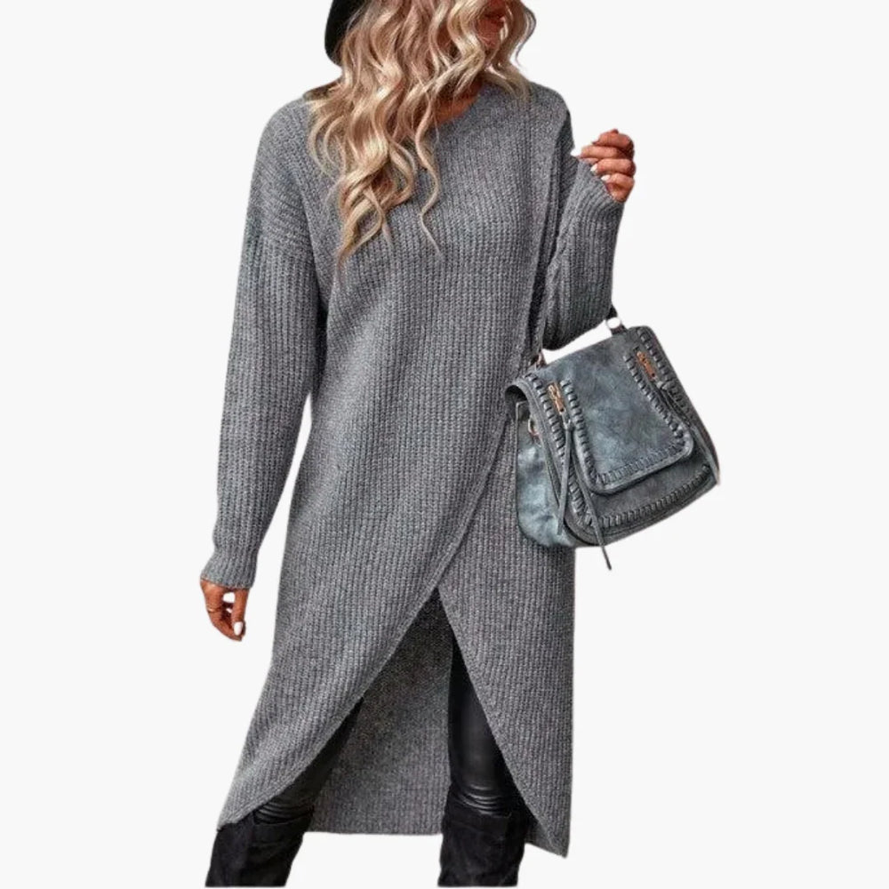 Drevaine | Women's Knit Midi Sweater Dress - Grey - Image 2