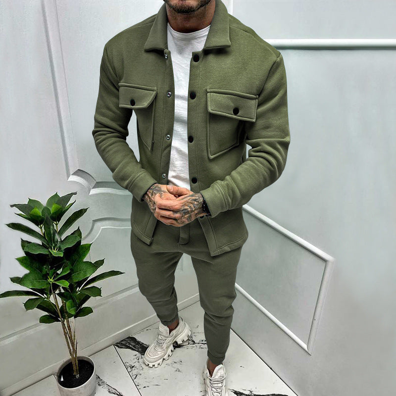 Drevon | Men's 2 Piece Button-Up Tracksuit Set - Red - Image 2