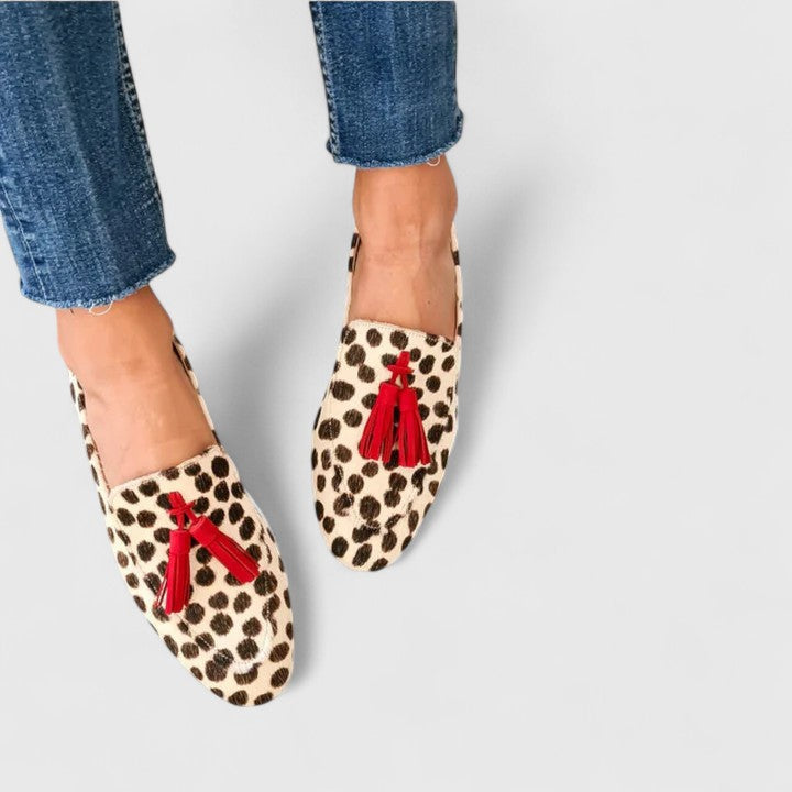 Juliette | Women's Leopard Print Tassel Loafers - Beige - Image 1