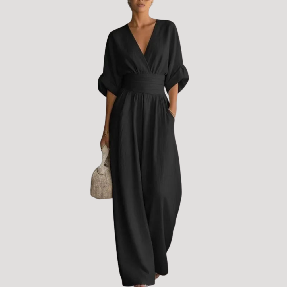 Felicity | Women's Wide Leg V-Neck Jumpsuit - Burgundy - Image 2