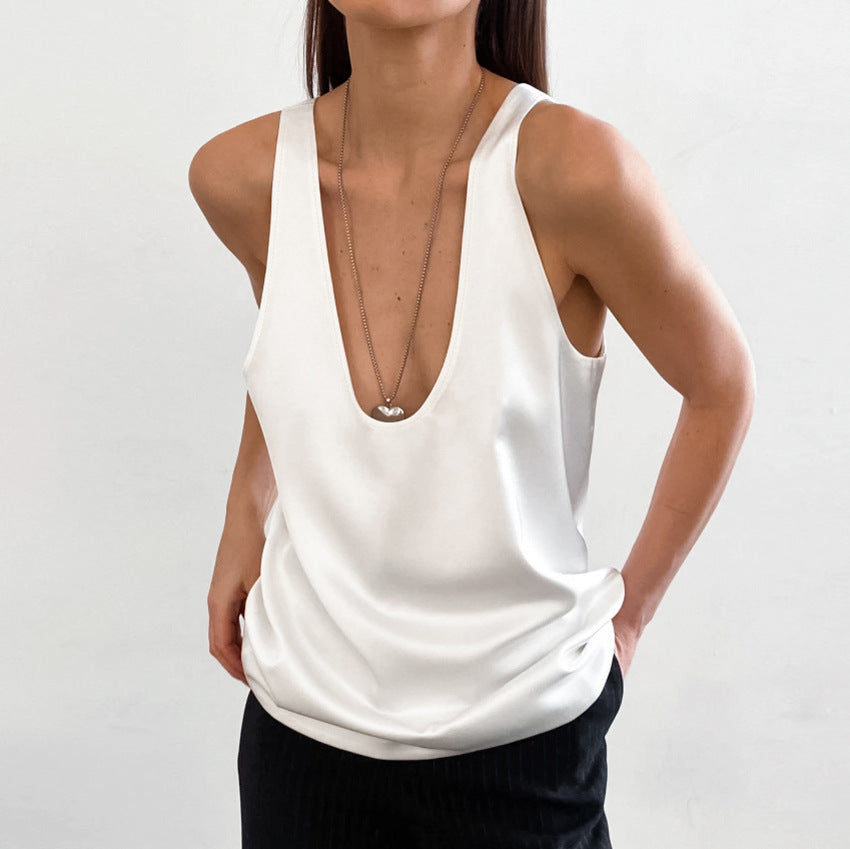 Fiona | Women's Deep Scoop Neck Sleeveless Top - White - Image 2