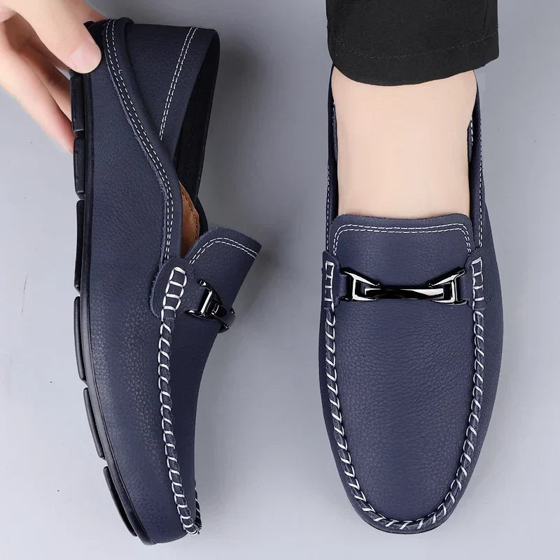 Grantwell | Men's Slip-On Leather Loafers - Navy - Image 2