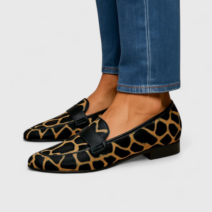 Iris | Women's Animal Print Loafers - Black/Gold - Image 1