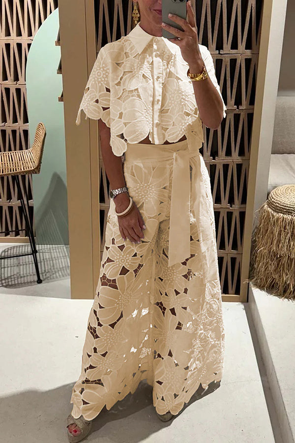 Isadora | Women's Eyelet Ruffle Maxi Dress - Champagne - Image 1