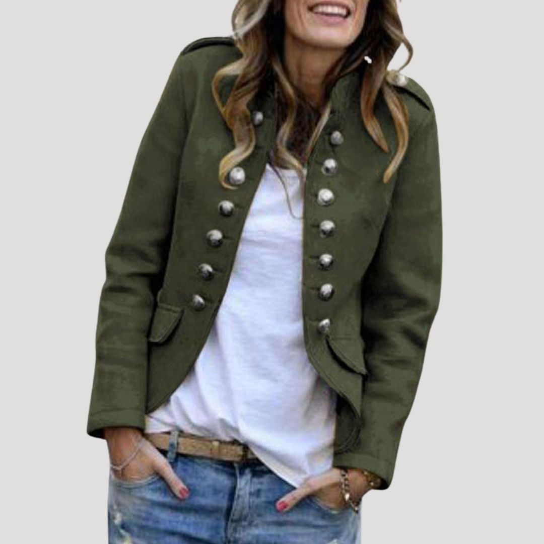 Kesia | Women's Double Breasted Military Cropped Jacket - Olive Green - Image 1