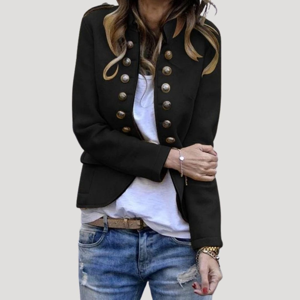 Kesia | Women's Double Breasted Military Cropped Jacket - Olive Green - Image 2