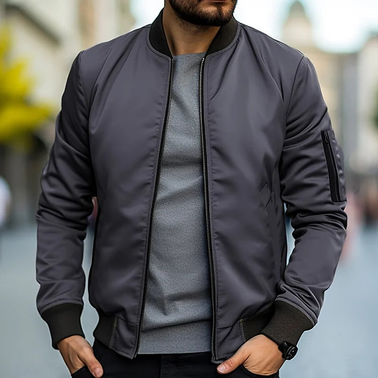Kevan | Men's Zip-Up Bomber Jacket - Cream - Image 2