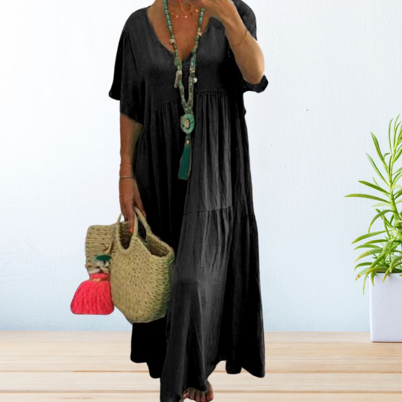 Leandra | Women's V Neck Short Sleeve Maxi Dress - Image 2
