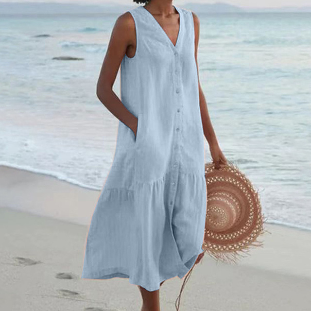 Lennox | Women's Sleeveless Button Down Midi Dress - Image 2