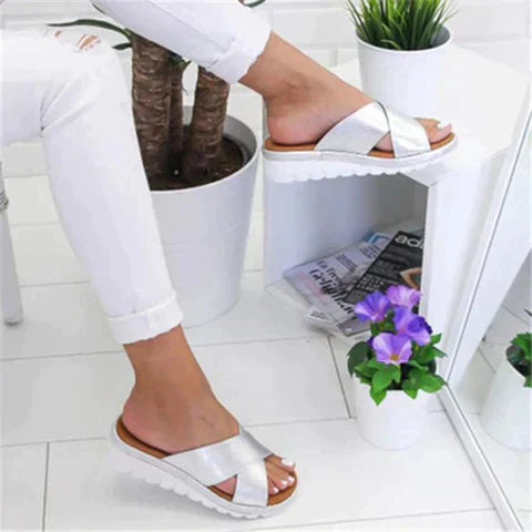 Lydia | Women's Cross Strap Slide Sandals - White - Image 2
