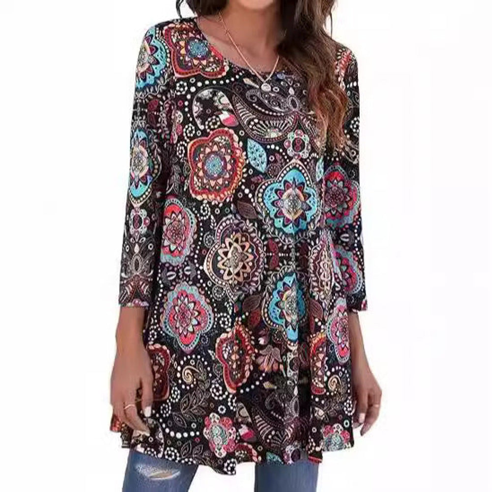 Marceline | Women's Mandala Print 3/4 Sleeve Tunic Top - Image 2