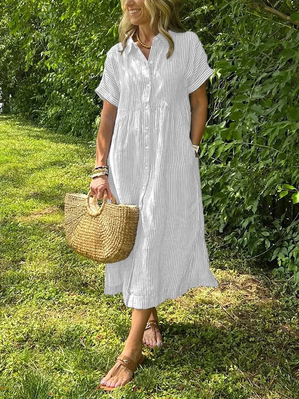 Marguerite | Women's Striped Shirt Midi Dress - Image 2