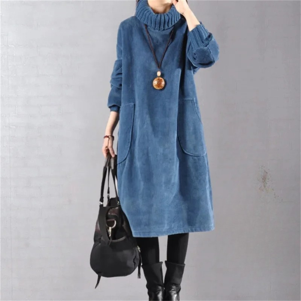 Nadine | Women's Knit Sweater Dress Turtleneck Midi - Camel - Image 2