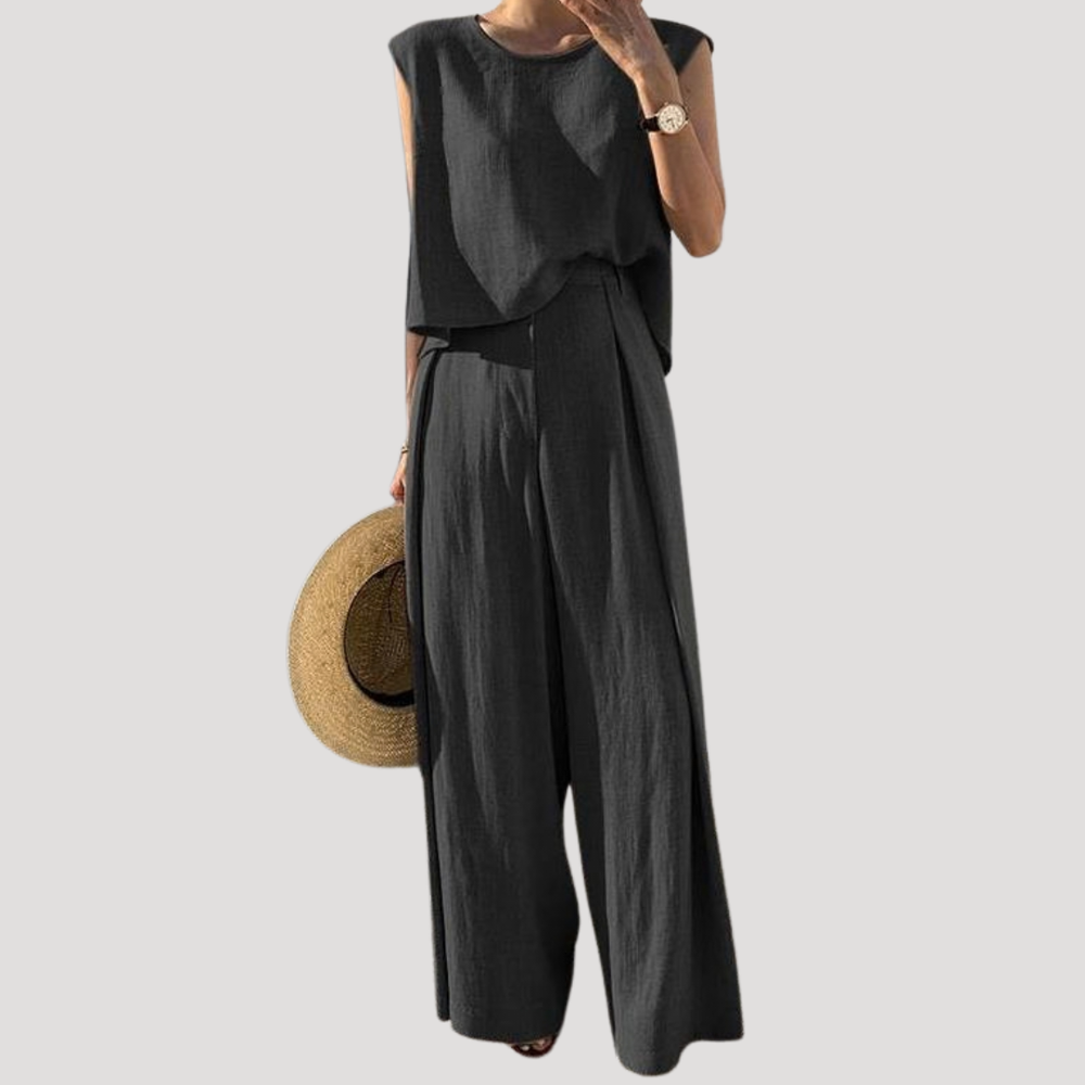 Nalini | Women's Sleeveless Top Wide Leg Pants Set - Navy - Image 2
