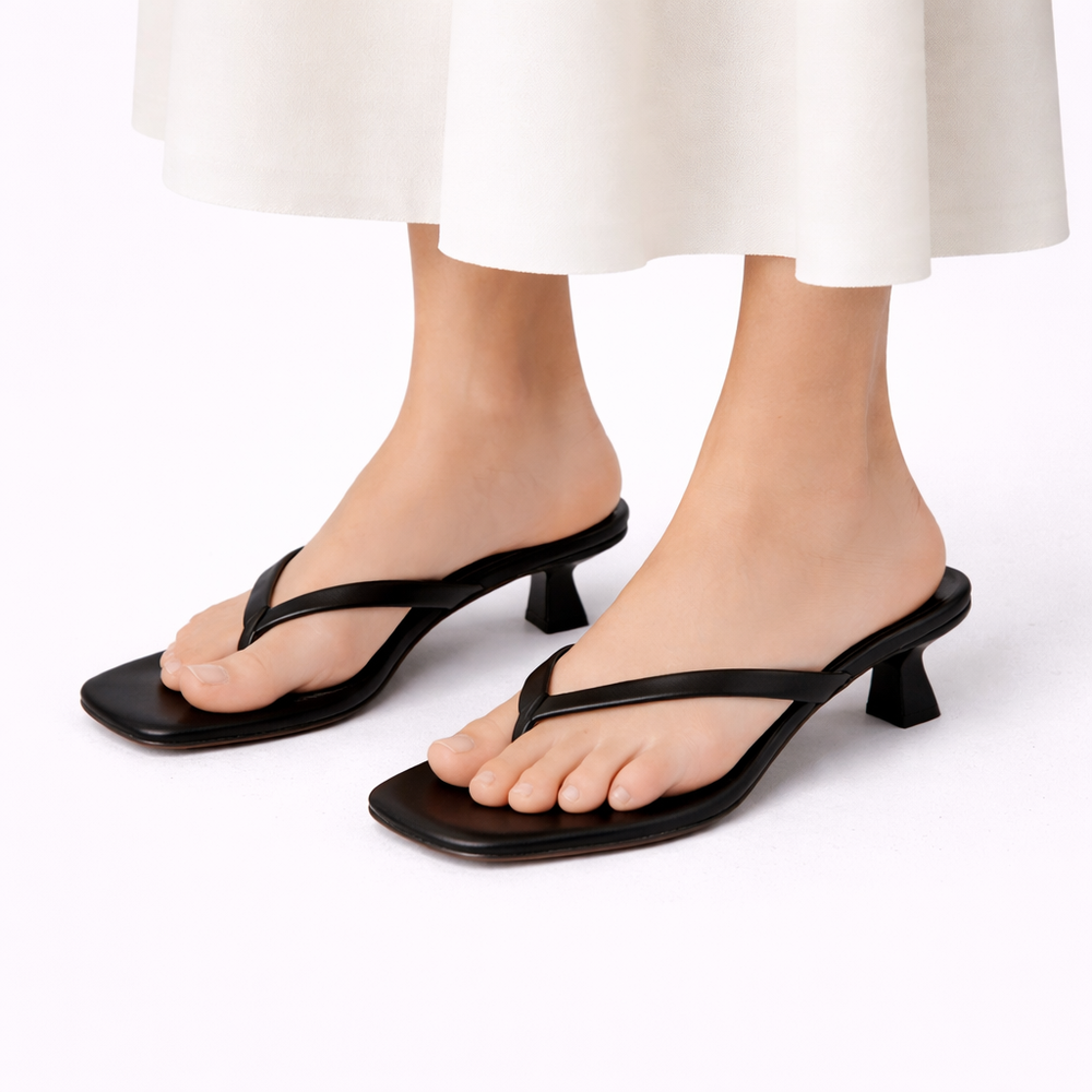 Nelvorne | Women's Heeled Thong Sandals Square Toe - Image 2