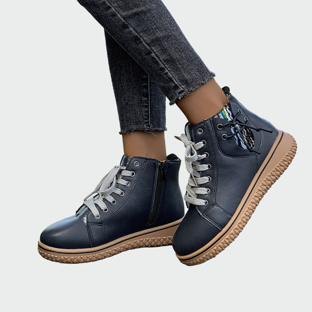Nerova | Women's Lace-Up Ankle Boots with Platform Sole - Navy - Image 1
