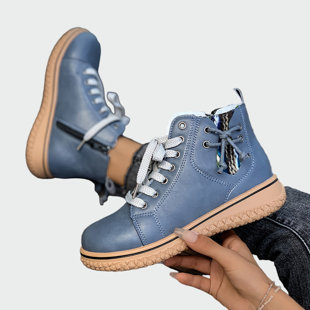 Nerova | Women's Lace-Up Ankle Boots with Platform Sole - Navy - Image 2