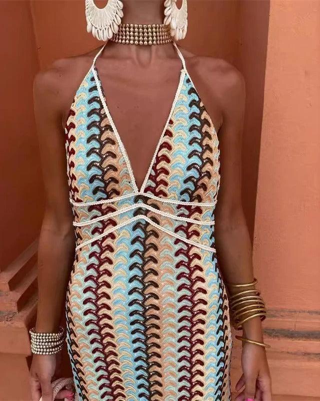 Niamara | Women's Halter Neck Geometric Print Maxi Dress - Image 2