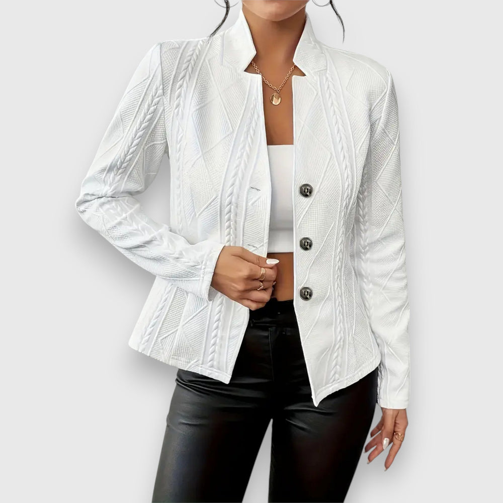 Nolwenn | Women's Mock Neck Long Sleeve Fitted Top - Grey - Image 2