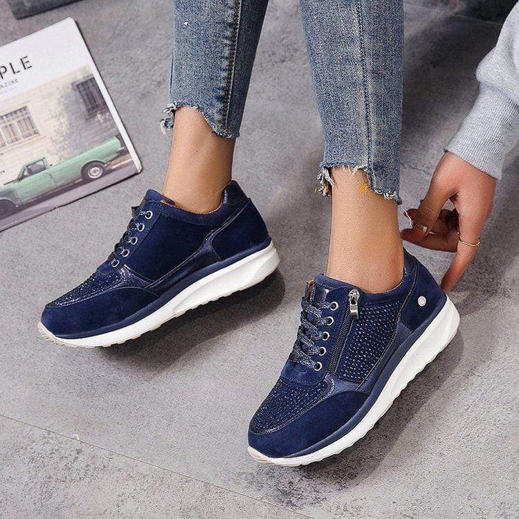 Nora | Women's Platform Lace Up Navy Sneakers - Navy - Image 1