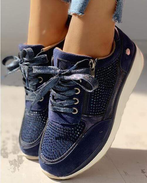 Nora | Women's Platform Lace Up Navy Sneakers - Navy - Image 2
