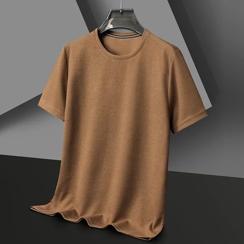 Oleander | Men's Waffle Knit Crew Neck T-Shirt - Camel - Image 1