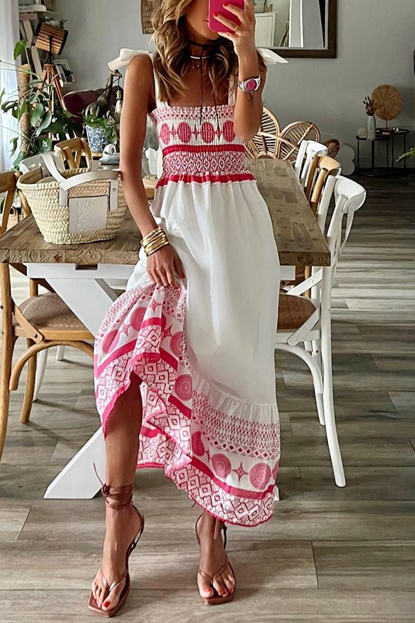 Paloma | Women's Square Neck Smocked Boho Maxi Dress - White - Image 2