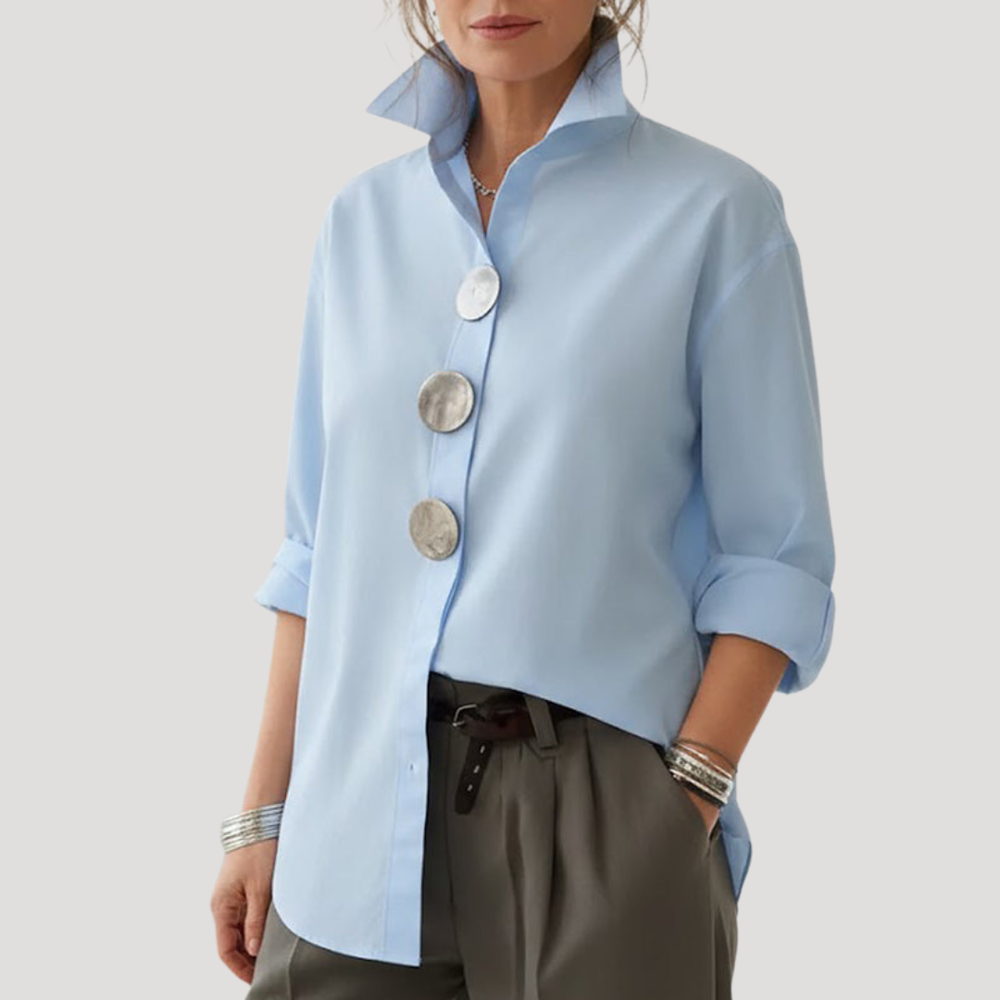 Petra | Women's Collared Relaxed Fit Button Down Shirt - White - Image 2