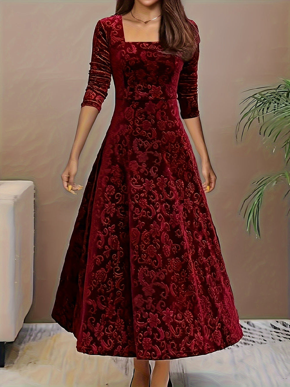 Philippina | Women's Square Neck Long Sleeve Midi Dress - Image 2