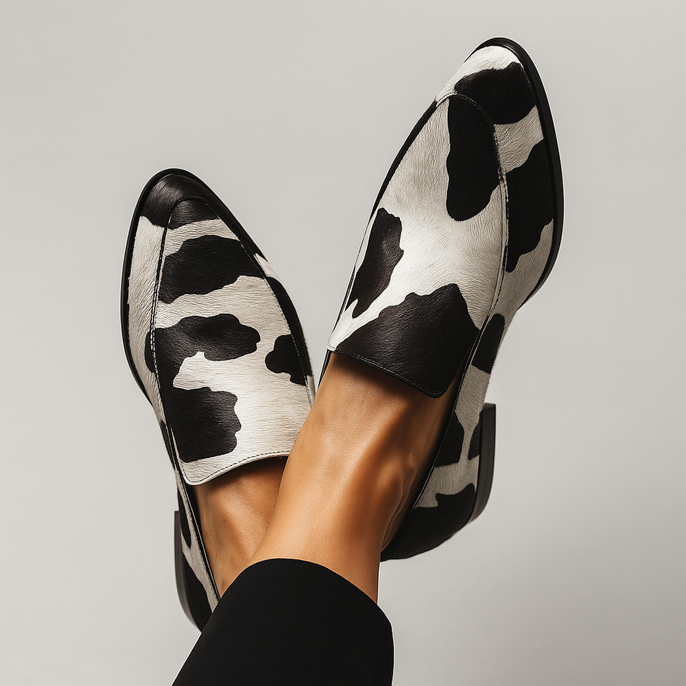 Portia | Women's Cow Print Slip On Loafers - Image 2