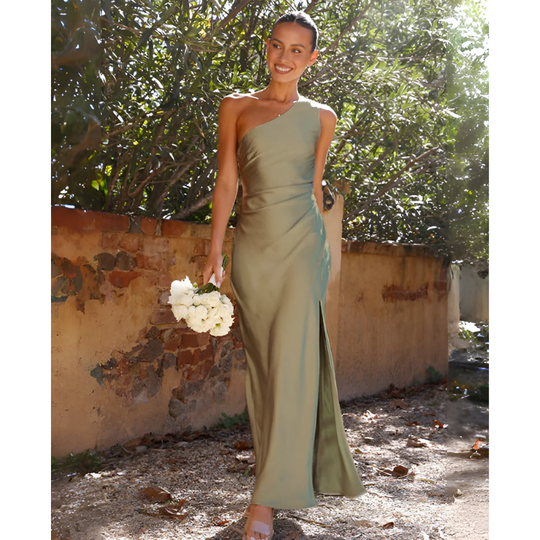 Primavera | Women's One Shoulder Maxi Dress - Khaki - Image 1