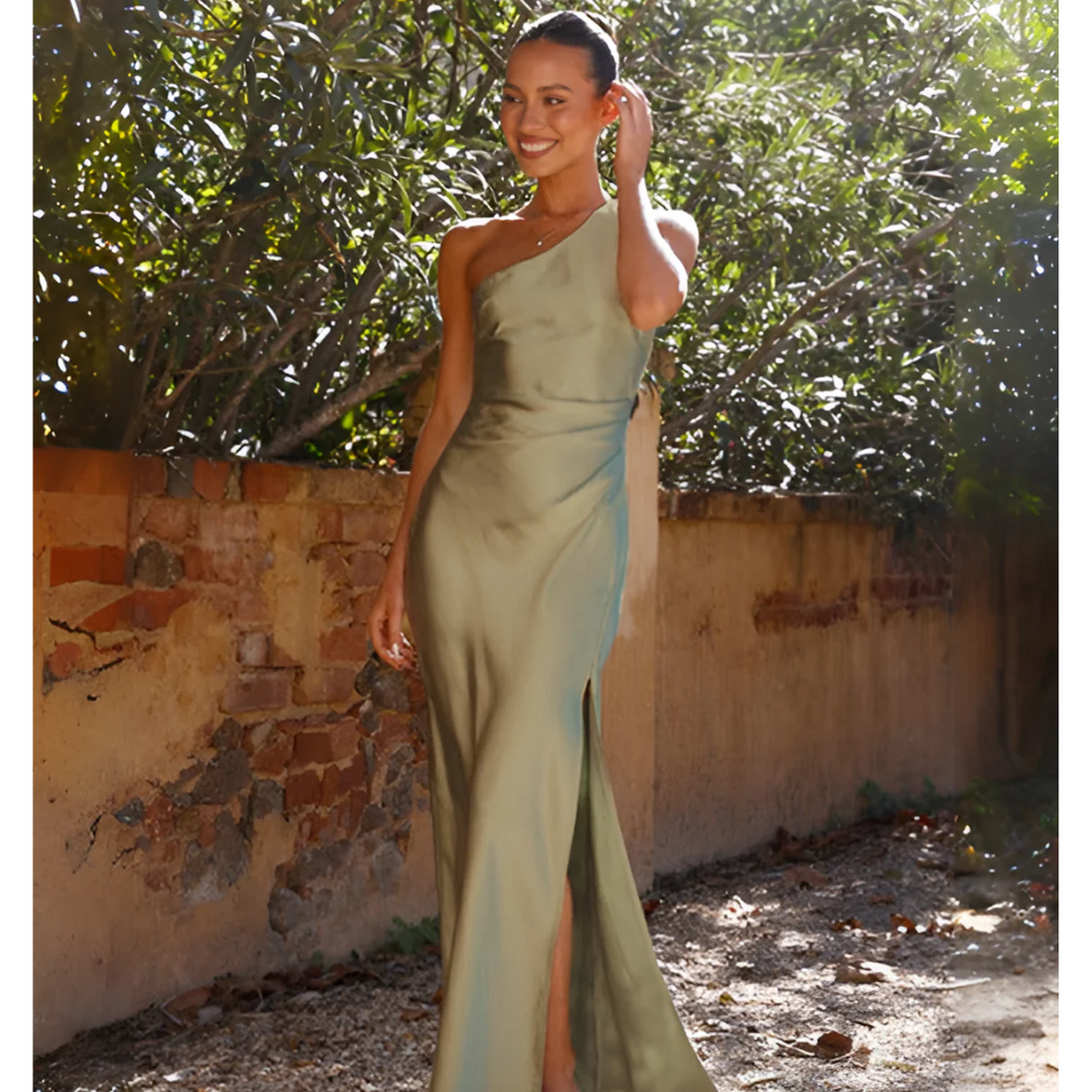 Primavera | Women's One Shoulder Maxi Dress - Khaki - Image 2