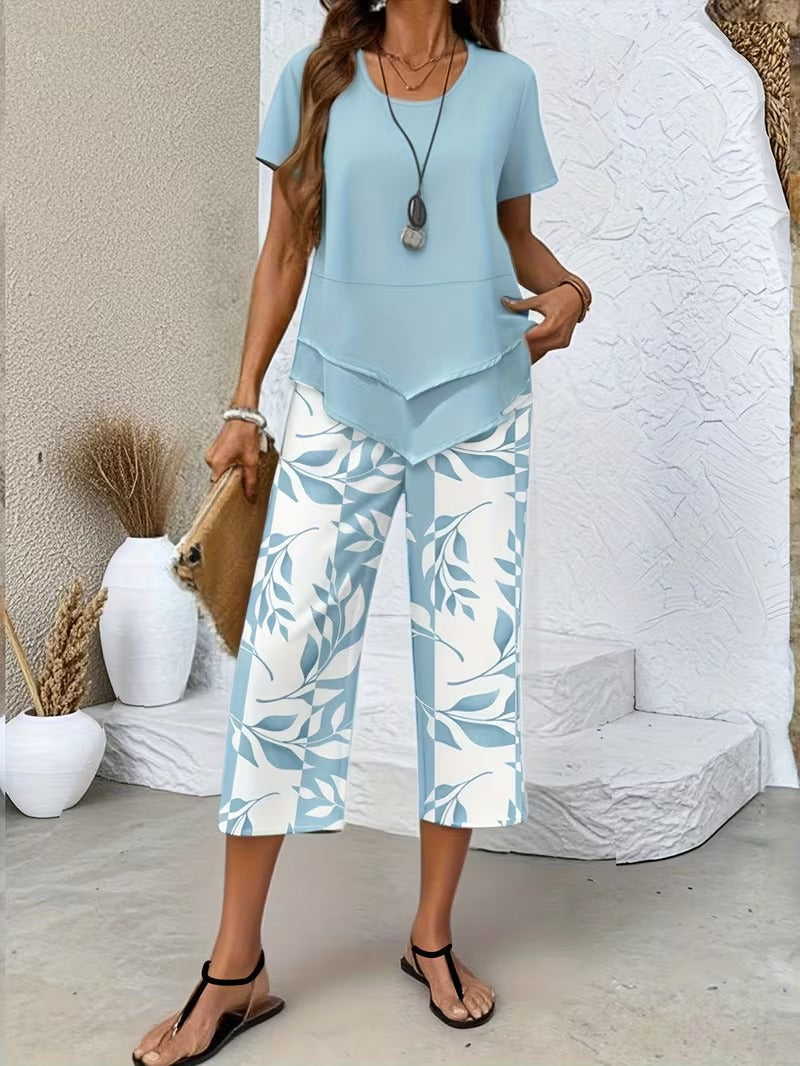 Primrose | Women's Leaf Print Two Piece Set - Green - Image 2