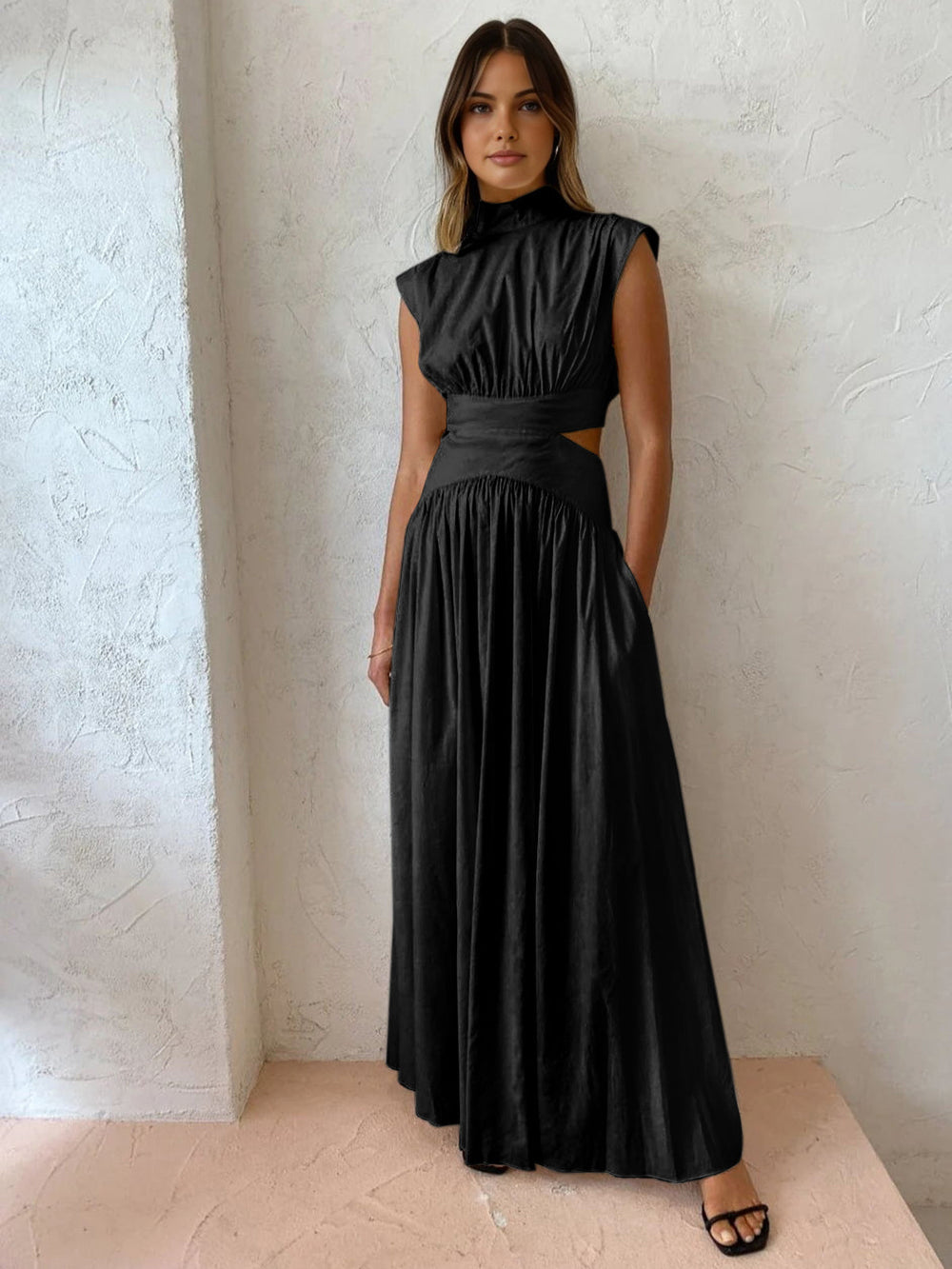 Rhiannon | Women's Mock Neck Cutout Maxi Dress - Image 2
