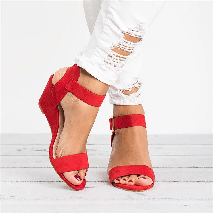 Romaine | Women's Open Toe Wedge Ankle Strap Sandals - Black - Image 2