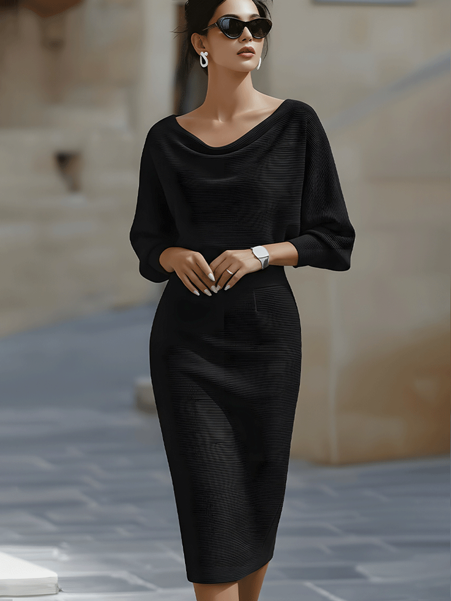 Rosabelle | Women's Cowl Neck Long Sleeve Midi Dress - Image 2