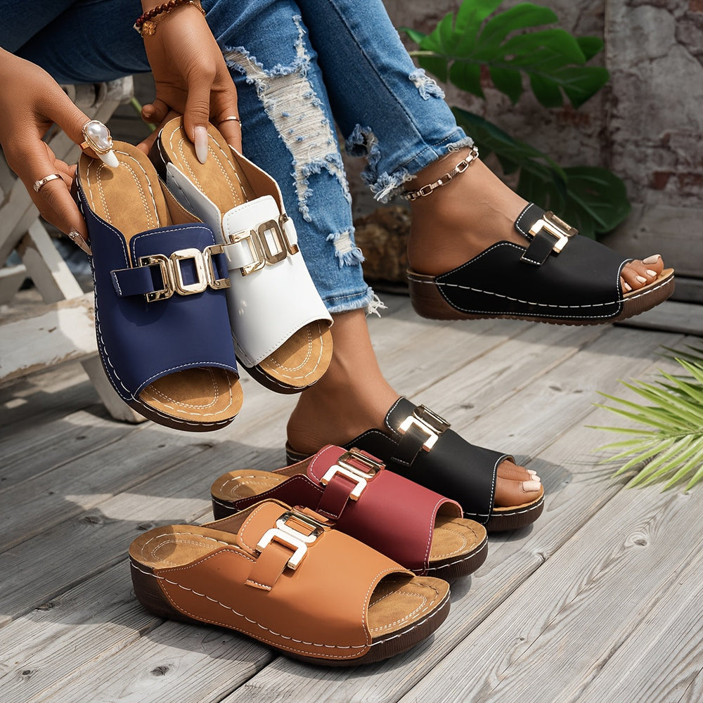 Roxanna | Women's Platform Sandals with Gold Hardware - Image 2