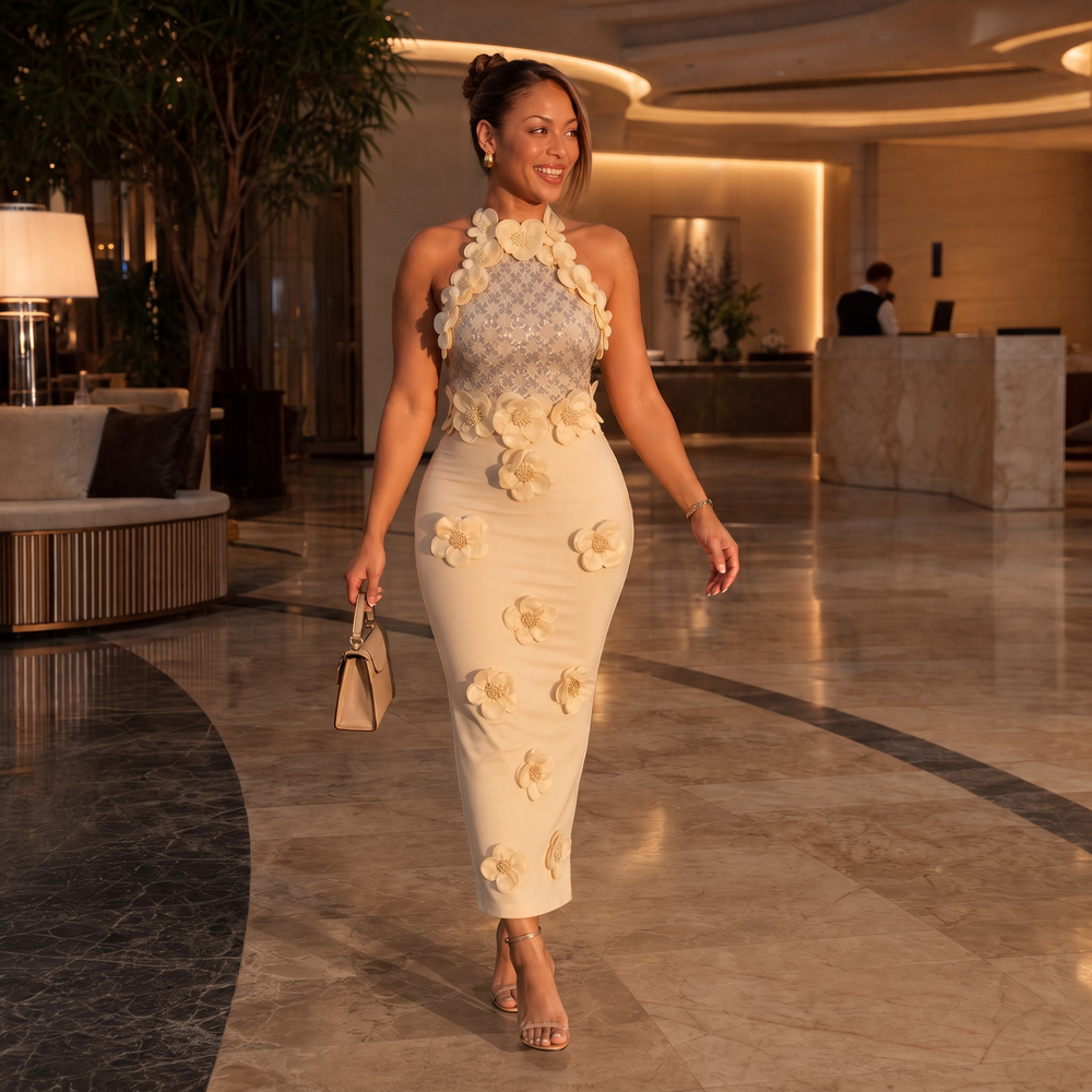 Selvaine | Women's Sequin Party Maxi Dress - Cream - Image 2