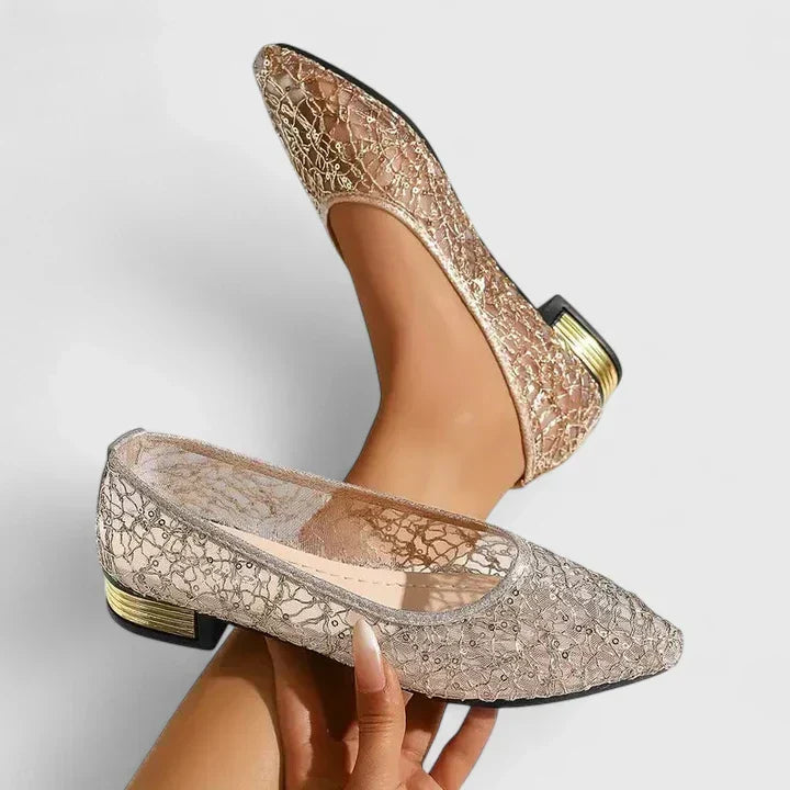 Seraphima | Women's Pointed Toe Mesh Flats with Low Block Heel - Image 2