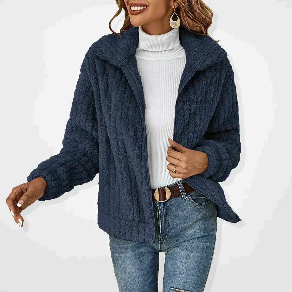 Seraphina | Women's Fuzzy Hooded Zip Up Jacket - Image 2