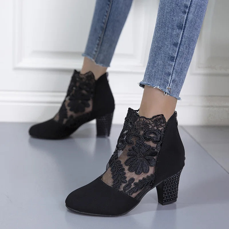 Seraphira | Women's Heeled Ankle Boots with Mesh Detail - Image 2