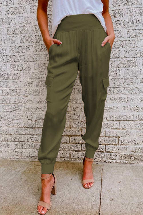 Soraya | Women's High Waist Cargo Jogger Pants - Champagne - Image 2