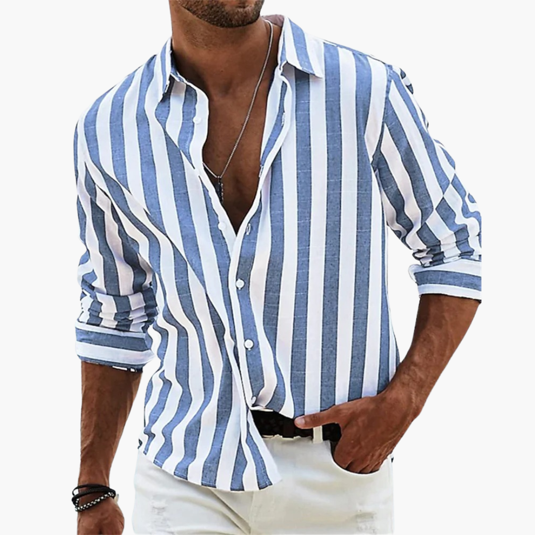 Sylvan | Men's Striped Long Sleeve Button-Down Shirt - Striped - Image 1