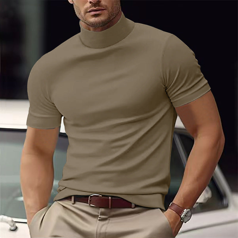 Sylvio | Men's Mock Neck Short Sleeve Slim Fit Shirt - Cream - Image 2
