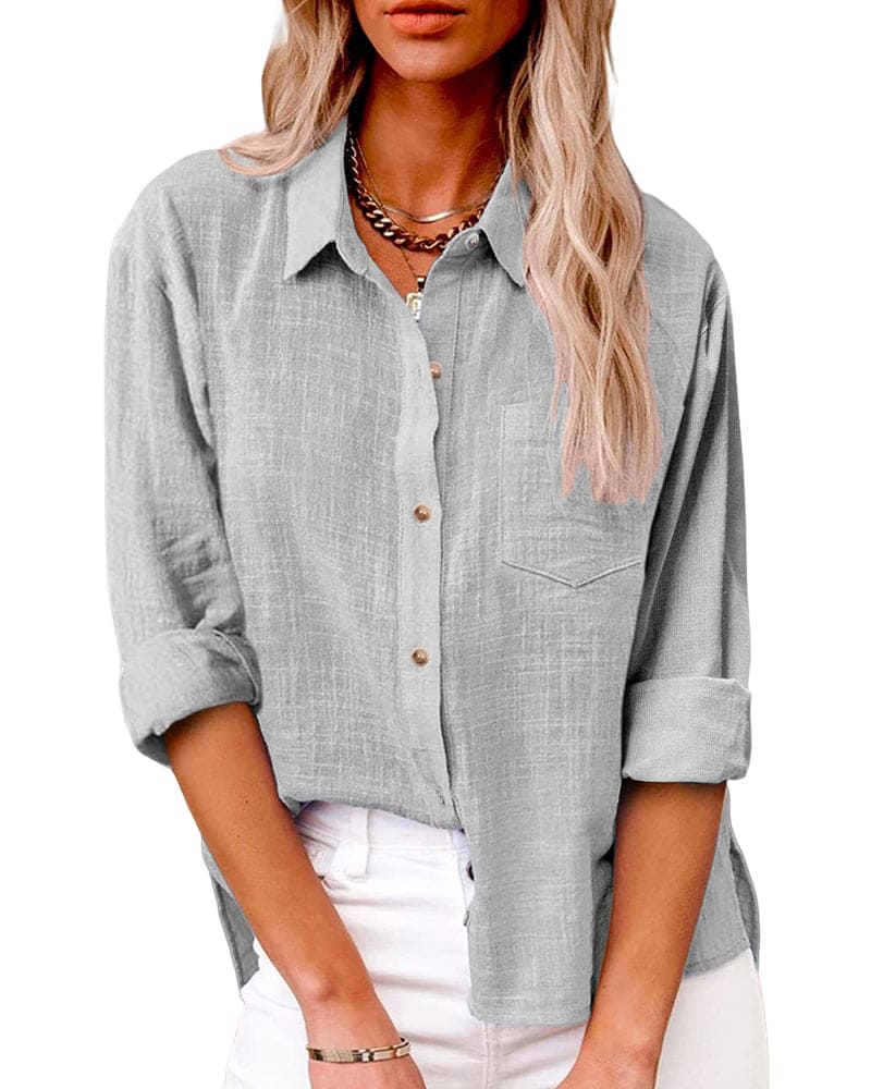 Tabitha | Women's Collared Long Sleeve Button Up Shirt - Light Blue - Image 2