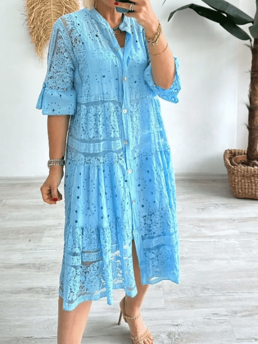 Tamara | Women's Embroidered Button Front Midi Dress - Image 2