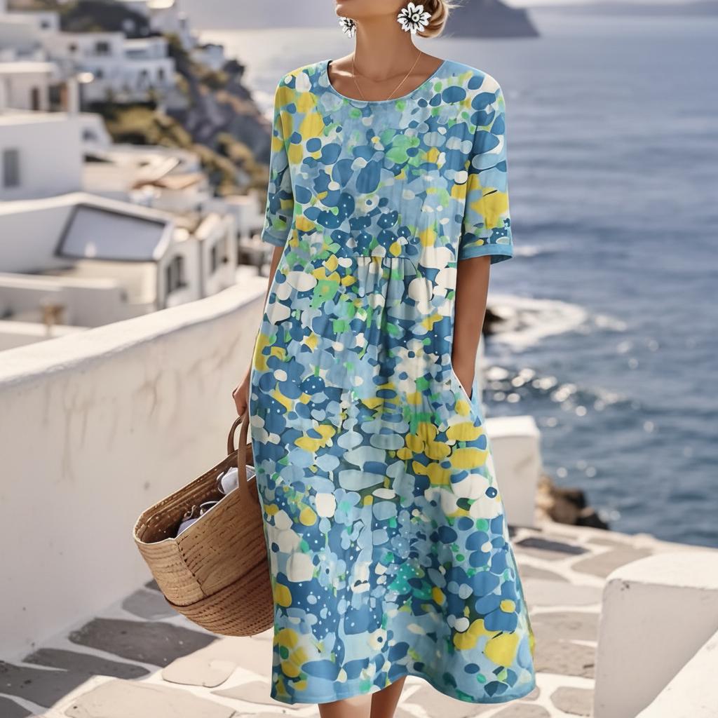 Tamsin | Women's Abstract Print Short Sleeve Midi Dress - Image 1